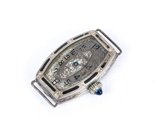 18k White Gold Antique Tonneau Shaped Watch Case, As Is Condition