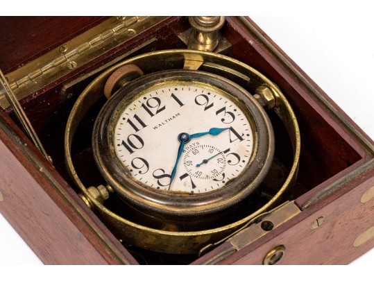 Antique Waltham Nautical Chronometer In Wooden Case