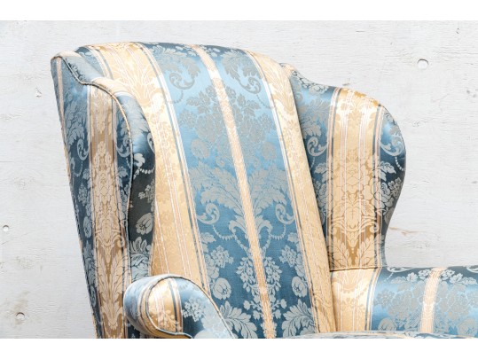 George II Style Upholstered And Stained Wood Wing Armchair 