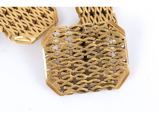 14k Yellow Gold Beautiful Rectangular Lattice Motif Loose Links Style Cufflinks