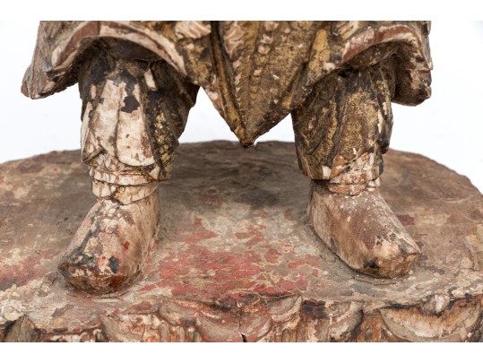 Antique Chinese Carved And Painted Guardian 