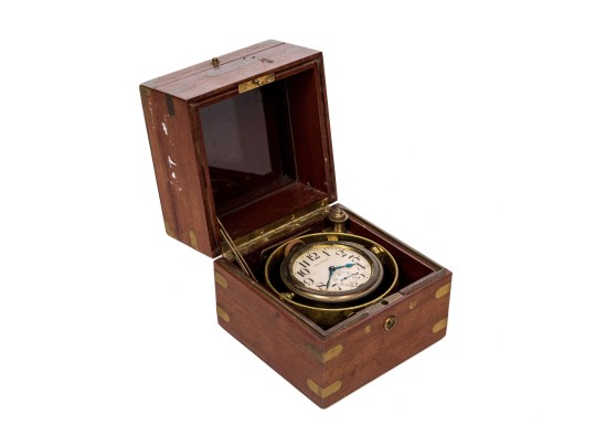 Antique Waltham Nautical Chronometer In Wooden Case