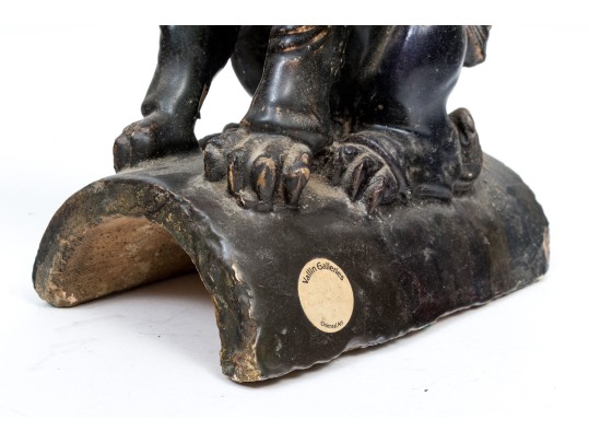 Chinese Glazed Ceramic Foo Dog Form Roof Tile, Ming Dynasty