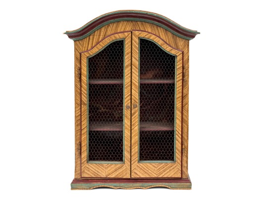 Vintage Faux Bois Painted Hanging Display Cabinet