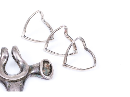 Lot Of Three Handsome Sterling Silver Jewelry Pieces, Including Lalalounis And Taxco, Ring Size 5.75