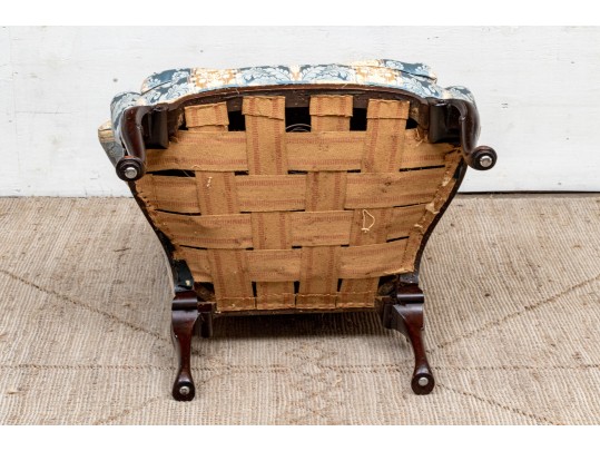 George II Style Upholstered And Stained Wood Wing Armchair 