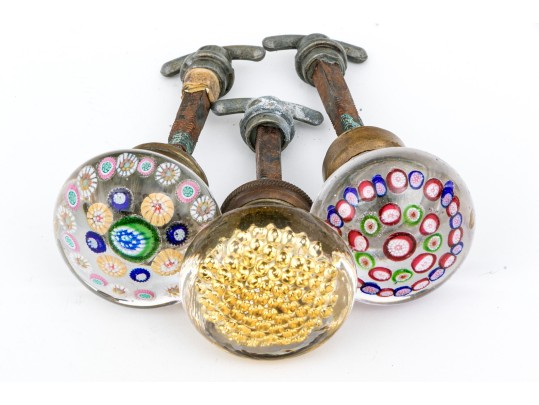 Three Vintage Art Glass Doorknobs