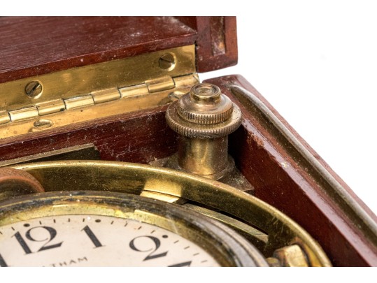 Antique Waltham Nautical Chronometer In Wooden Case