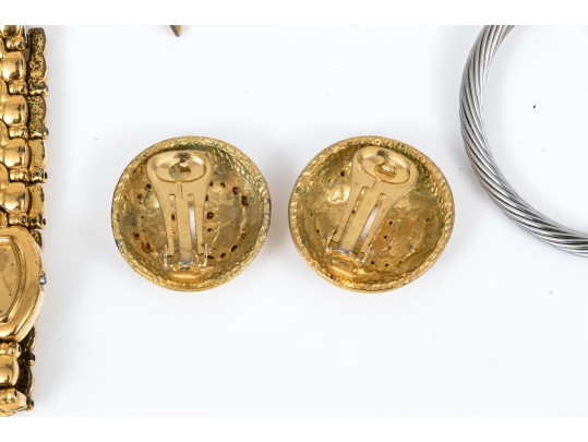 Lot Of Assorted Costume Jewelry Pieces, Including A Trifari Brooch