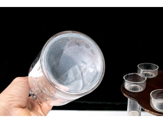 Collection Of Three Decanters, Including A Baccarat, With An Epergne Stand With Six Glasses