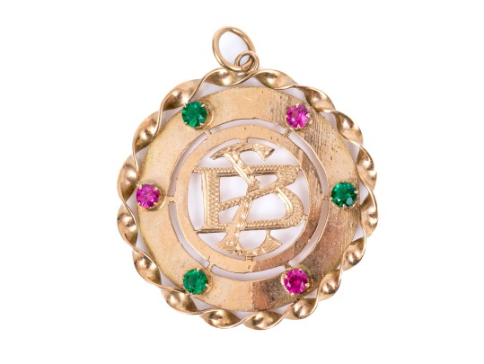 14k Yellow Gold Vintage Monogrammed Pendant, Twisted Border