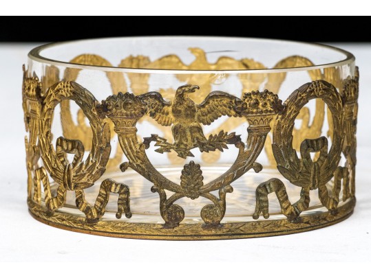 Antique Crystal Dresser Box With French Empire Style Appliques