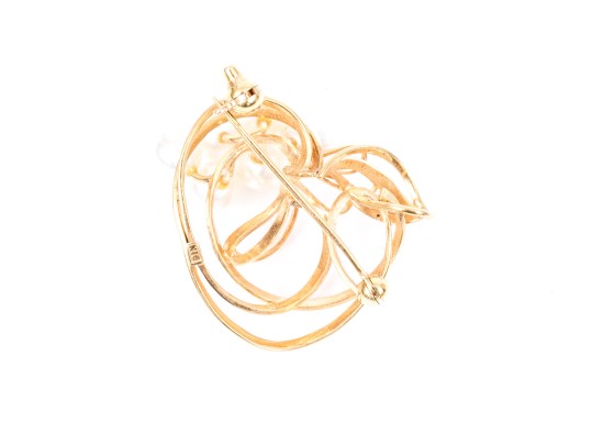 18k Yellow Gold Lovely Vintage Cultured Pearl Cluster And Open Spray Style Brooch