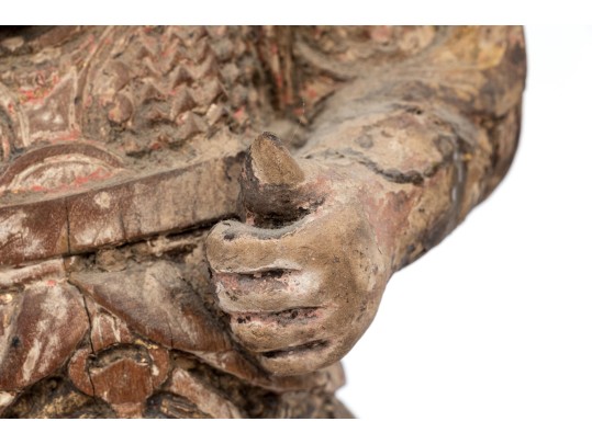 Antique Chinese Carved And Painted Guardian 