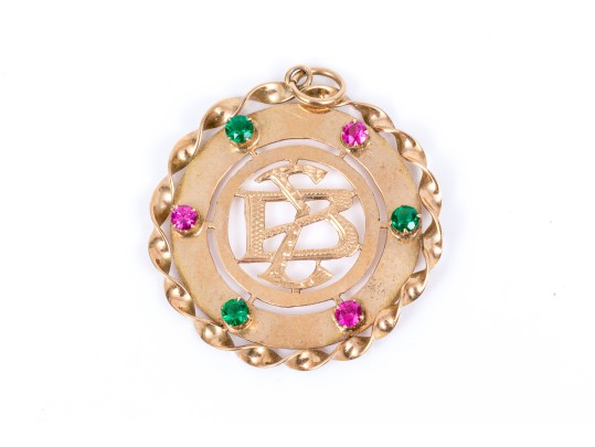 14k Yellow Gold Vintage Monogrammed Pendant, Twisted Border