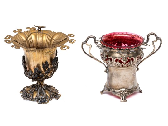 Two Antique Metal Cordial Glass Holders