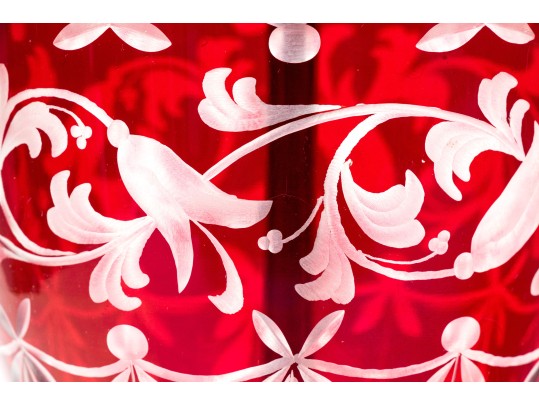 Vintage Bohemian Style Red Cut To Clear Vasiform Table Lamp