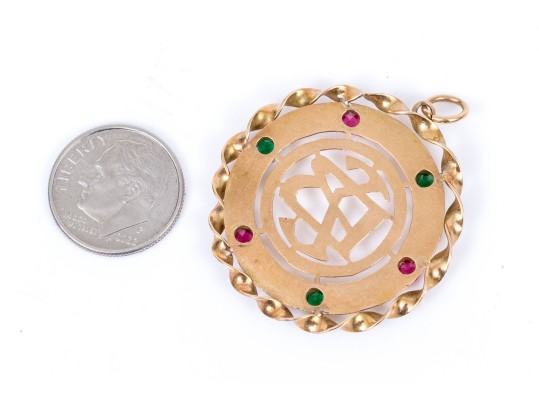 14k Yellow Gold Vintage Monogrammed Pendant, Twisted Border