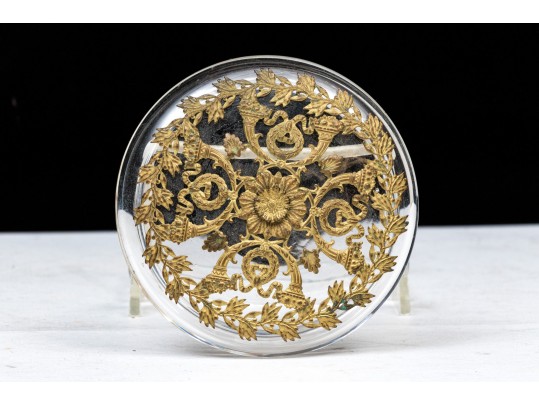 Antique Crystal Dresser Box With French Empire Style Appliques