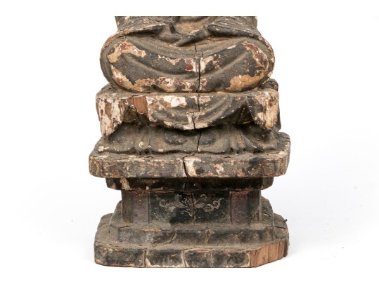 Antique Chinese Carved, Painted And Gilt Wood Bodhisattva Guanyin