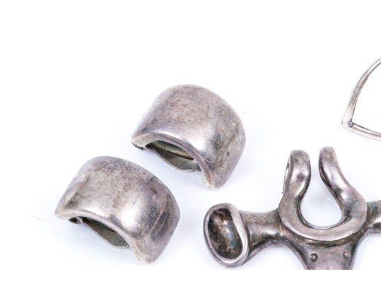 Lot Of Three Handsome Sterling Silver Jewelry Pieces, Including Lalalounis And Taxco, Ring Size 5.75