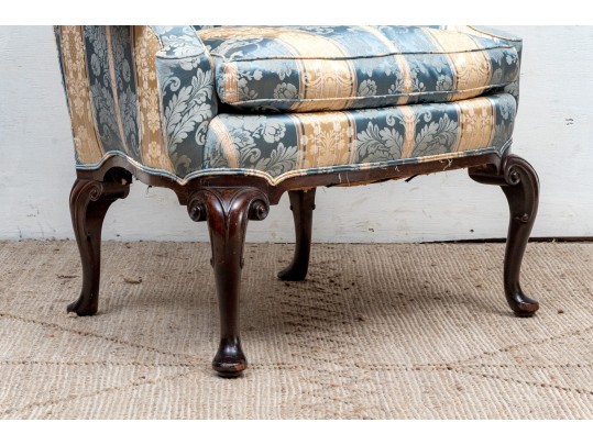 George II Style Upholstered And Stained Wood Wing Armchair 