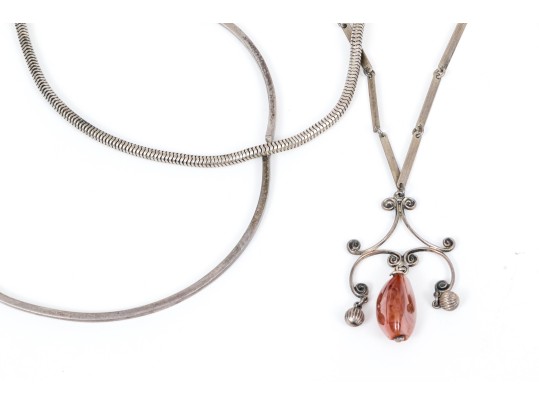 Lot Of Three Handsome Sterling Silver Chunky Necklaces