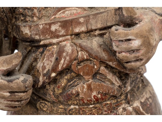 Antique Chinese Carved And Painted Guardian 