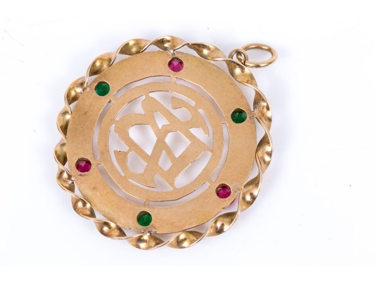 14k Yellow Gold Vintage Monogrammed Pendant, Twisted Border