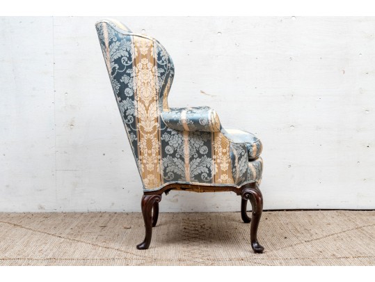 George II Style Upholstered And Stained Wood Wing Armchair 