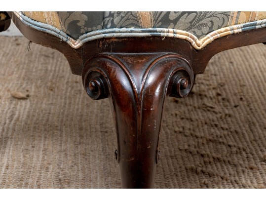 George II Style Upholstered And Stained Wood Wing Armchair 