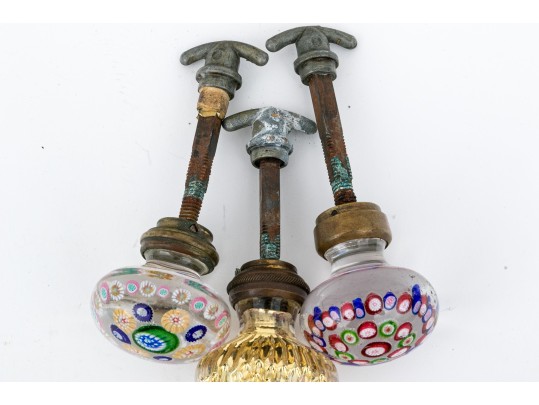 Three Vintage Art Glass Doorknobs