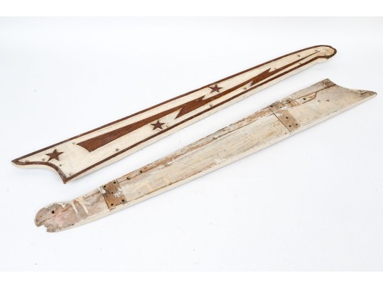 Pair Of Carved And Painted Wood Boat Stern Decorations