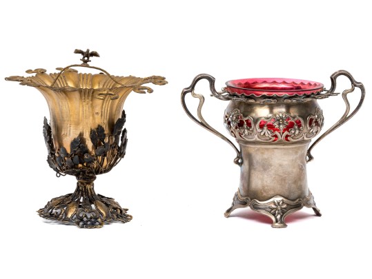 Two Antique Metal Cordial Glass Holders