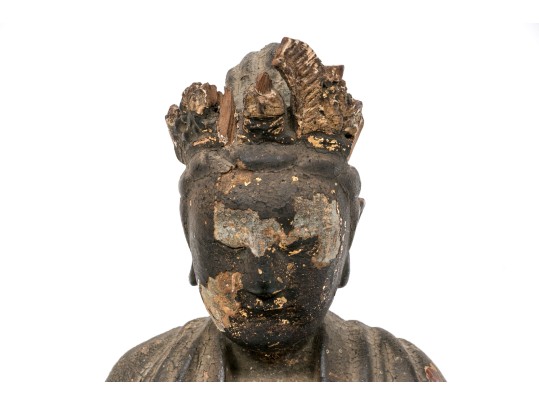 Antique Chinese Carved, Painted And Gilt Wood Bodhisattva Guanyin