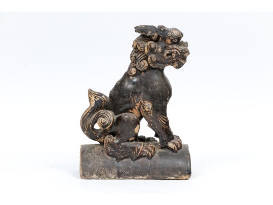 Chinese Glazed Ceramic Foo Dog Form Roof Tile, Ming Dynasty
