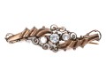 9k Rose Gold Pretty Antique Swirl Bar Brooch, Set With White Topaz Stones