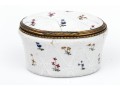 Antique Oval Battersea Box, White With Harlequin And Posey Decoration