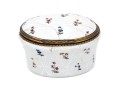 Antique Oval Battersea Box, White With Harlequin And Posey Decoration