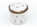 Antique Oval Battersea Box, White With Harlequin And Posey Decoration