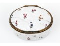 Antique Oval Battersea Box, White With Harlequin And Posey Decoration