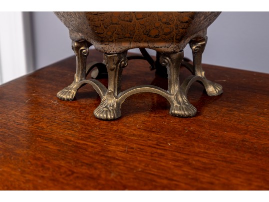 Vintage Asian Brass Table Lamp Decorated With Minute Ornate Detail & White Enamel Designs