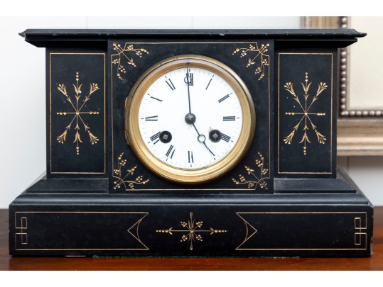 Antique First Virginia Bank Black Slate Clock