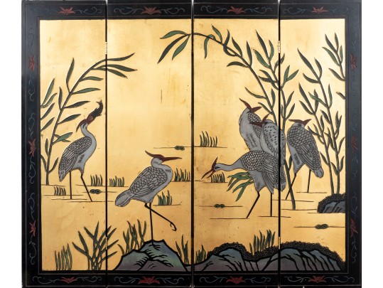 Chinese 4-Panel Coromandel Wall Hanging Screen