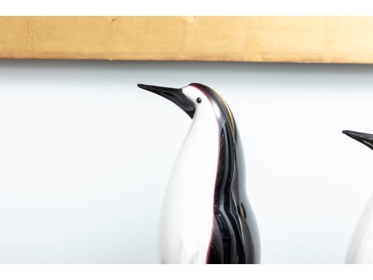 Family Of Three Murano Glass Penguins After Formia Vetri Di