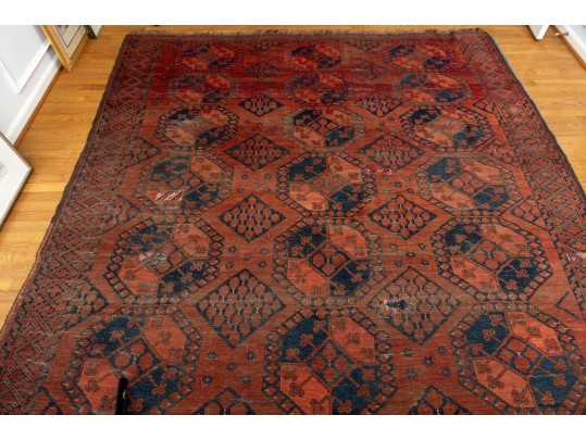 Hand-Woven Esari Turkmen Style Antique Rug With Fringe (8'1