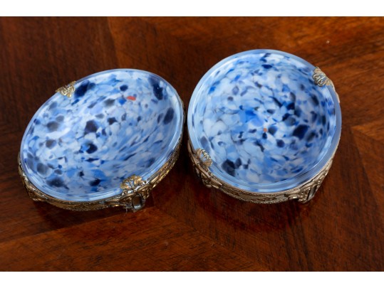 Victorian Blue Art Glass Salt Dishes