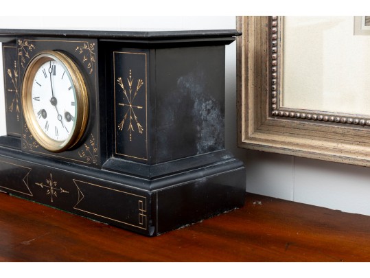Antique First Virginia Bank Black Slate Clock