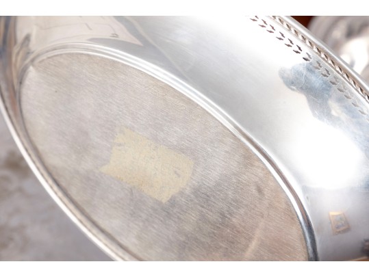 Small Collection Of Three Pierced Sterling Silver Dishes And Silver Plate Platter