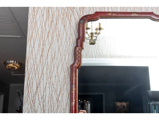 Lane Venture Chinoiserie Painted Red Mirror